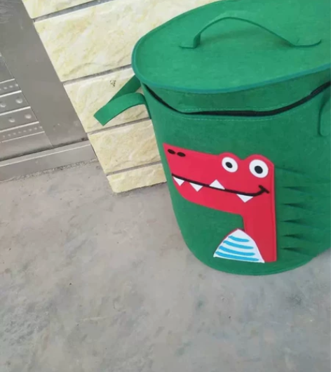 带盖毛毡玩具收纳桶手提脏衣篮衣物卡通动物防...