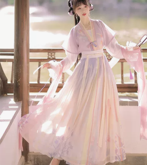 全新汉服洛苓唐褙子汉服女圆领短衫褶裙原创齐...