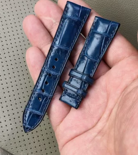 深蓝色鳄鱼皮表带 手工制作 打磨封边面皮深...