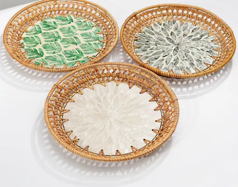 藤编镂空点心篮贝壳水果篮圆形收纳储物篮零食...