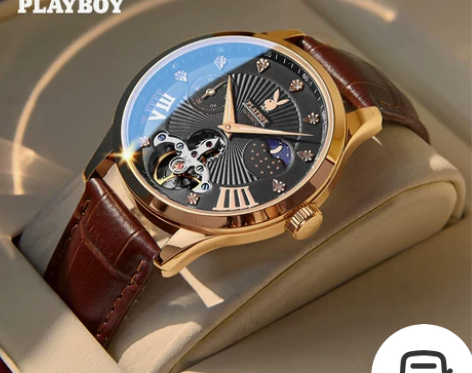 花花公子正品镂空机械表男款全自动陀飞轮手表...