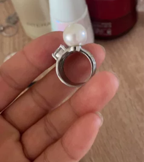 珍珠戒指钻石大珍珠宽戒指银色925 都是实...