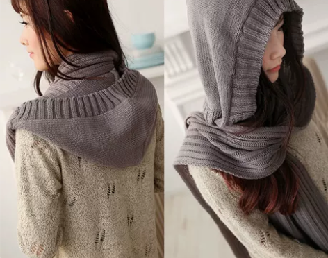 帽子围巾一体灰色护耳帽连帽围脖秋冬季保暖女...