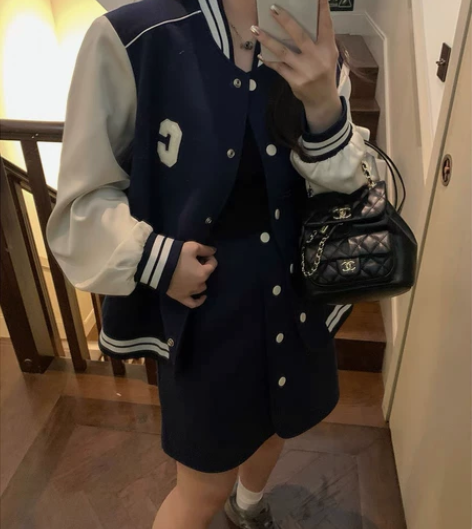 棒球外套+半裙两件套 胖m子穿160-20...
