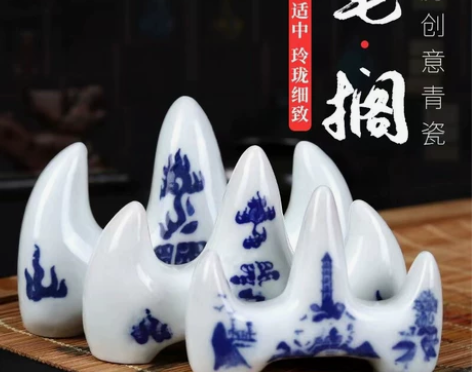 青花瓷山行陶瓷笔搁搁笔笔架笔山文房四宝书法...