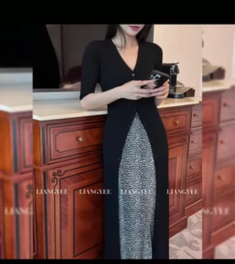 【老板娘辣妺同款】v领单排扣设计感针织修身...