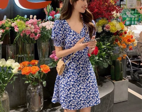 2022年夏季减龄初恋短袖碎花裙法式ins...