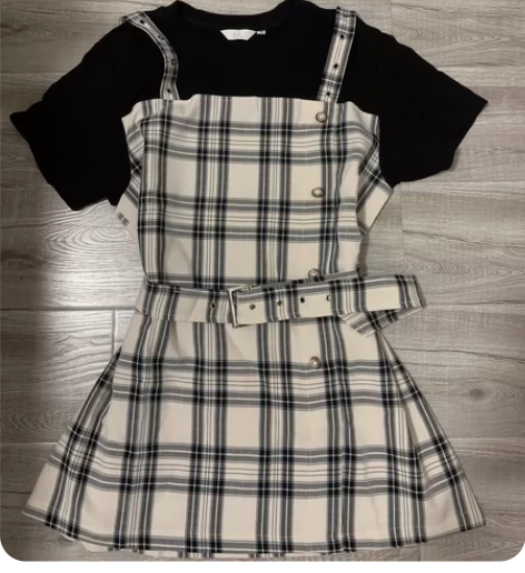 AHY 假两件格子背带裙2019新款夏法式...