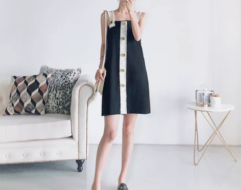 ?黑色连衣裙女2018夏装新款韩版a字裙背...