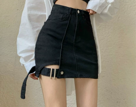 ?大码牛仔裙高腰A字半身裙女夏季胖MM设计...