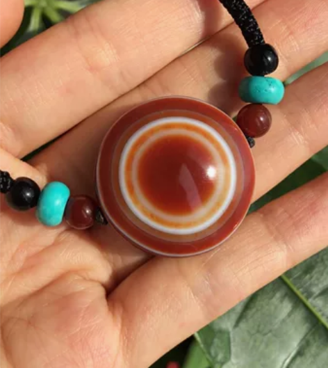 红色红日当空聚宝盆缠丝玛瑙板珠锁骨链 圆眼...