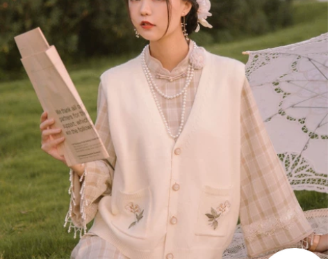 川黛 时之物语：香片 刺绣针织马甲女背心文...