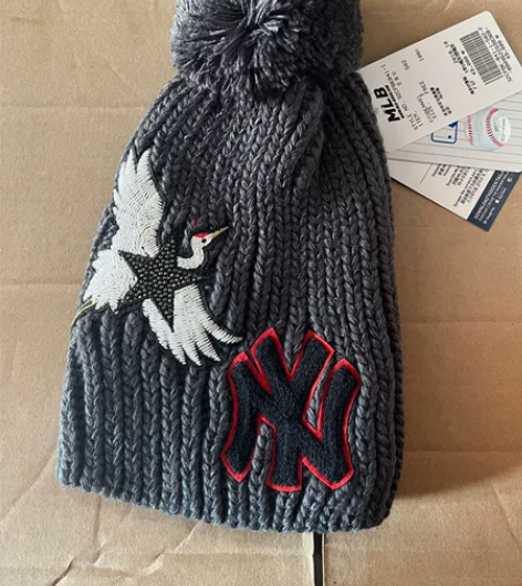mlb正品黑色毛线帽秋冬时尚棉帽加绒针织帽...