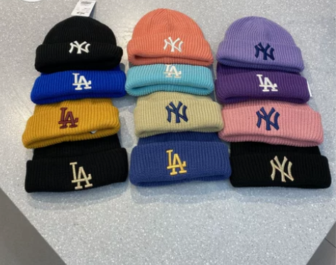 进宝家MLB毛线帽NY小标针织帽女男款la...