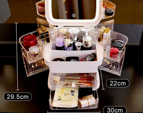 网红化妆品收纳盒防尘护肤品梳妆台桌面led...