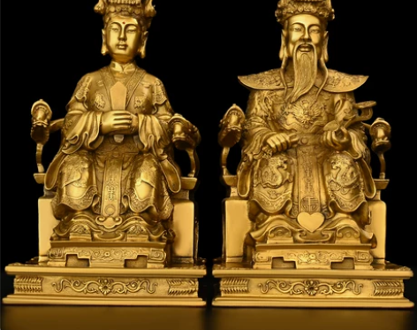 玉帝王母摆件纯铜坐龙椅玉皇大帝王母娘娘佛像...