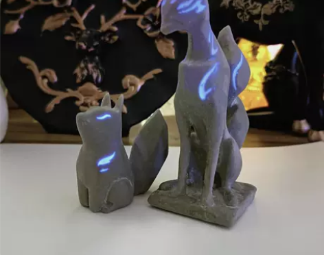 原神周边稻妻狐狸石雕夜光摆件