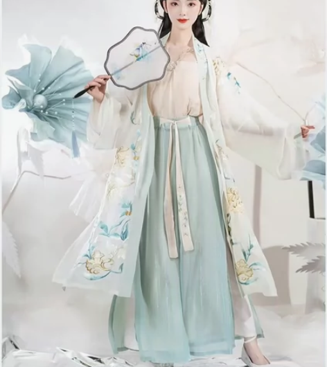 流烟昔泠刺绣汉服，宋制三件套吊带+百迭裙+...