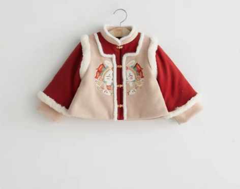 汉服男童冬装宝宝加厚棉服袄子小男孩喜庆福兔...
