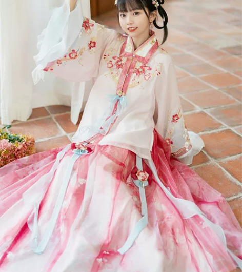 十三余小豆蔻儿[花容满]春季刺绣方领半袖交...