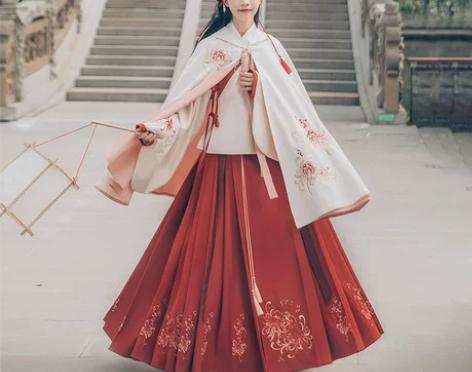 ?汉尚华莲迷神引汉服女刺绣白色连帽斗篷短外...