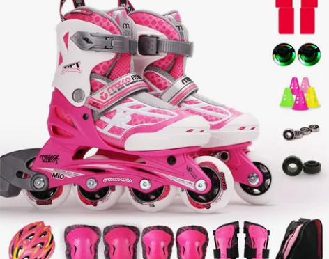 米高溜冰鞋儿童全套装轮滑鞋可调直排轮初学旱...