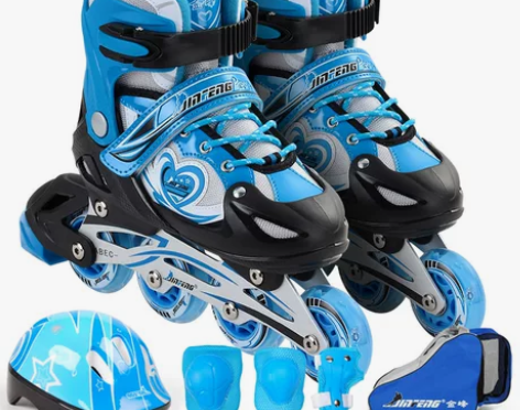 金峰正品儿童溜冰鞋男 闪光可调全套装透气鞋...
