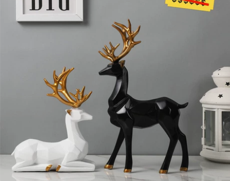 北欧几何麋鹿现代装饰工艺品摆件玄关电视柜轻...