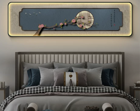 新中式卧室床头装饰画横幅禅意寓意好LED灯...