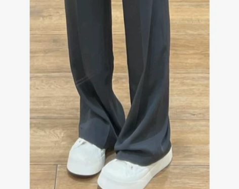 灰色阔腿裤女裤子夏季显高显瘦高腰垂感西装裤...