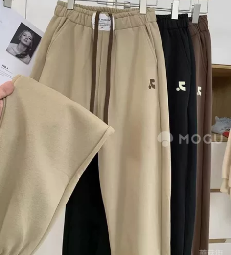 复合秋冬季高腰系带宽松显瘦束脚哈伦裤洋气卫...