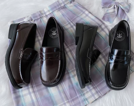 栗原熊 小方熊现货 圆方头jk制服鞋高跟/...