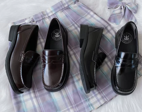 栗原熊 小方熊现货 圆方头jk制服鞋高跟/...