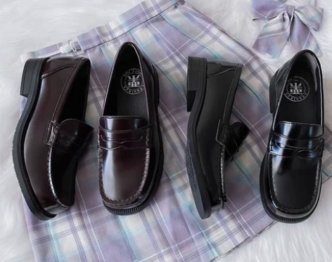 栗原熊 小方熊现货 圆方头jk制服鞋高跟/...