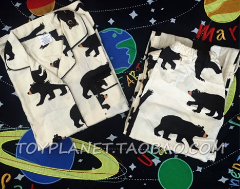 日系大黑熊卡通可爱纯棉睡衣情侣少女男士长袖...