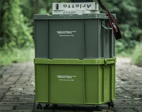 户外露营收纳箱工业风塑料复古野营整理箱子滑...