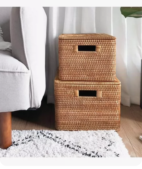 藤编收纳筐编织收纳篮茶几桌面杂物框竹编零食...