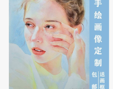 照片手绘画像定制真人手绘水彩画素描彩铅肖像...