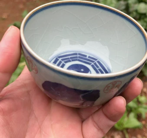 精品柴窑老陶泥开片五牛图主人杯品茗杯，釉水...