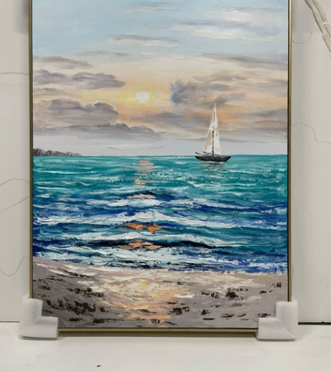 全新 画师直销厚肌理海景玄关装饰画轻奢风高...