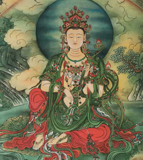 手绘文殊菩萨～，纯矿物质颜料手绘！欢迎结缘...