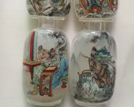 内画鼻烟壶三国关公一套，鼻烟壶造晶坯子，高...