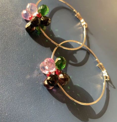 时装大耳圈耳环,水晶手工编织花朵,原价30...