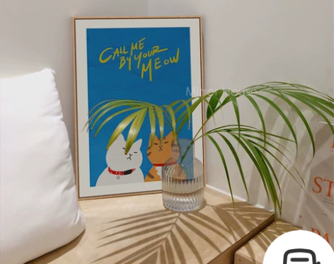 有框请以你的喵喵呼唤我手绘摆画北欧ins简...