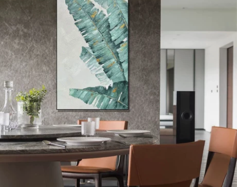 纯手绘厚肌理高级感芭蕉叶油画落地画玄关沙发...