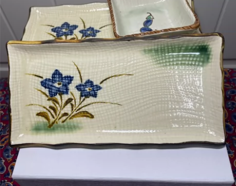 日本回流陶胎织布烧壶承干泡台酱釉边饺子盘寿...