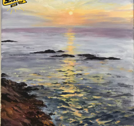 手绘风景小油画《落日紫霞》50乘60 20...