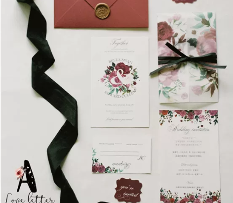 浪漫紫喜帖水彩邀请卡结婚请柬 婚礼已经办过...