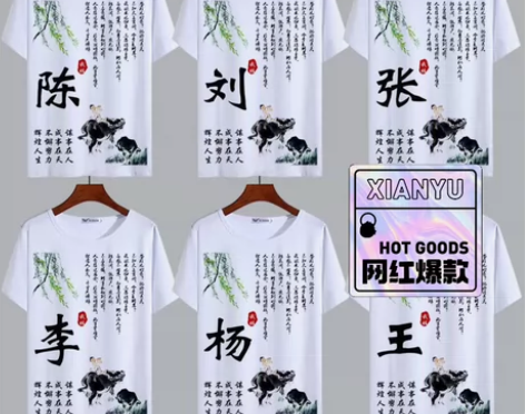 夏天衣服男士短袖t恤百家姓定制个性文字上衣...