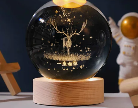 水晶球小夜灯 水晶球太阳系桌面摆件送女友学...